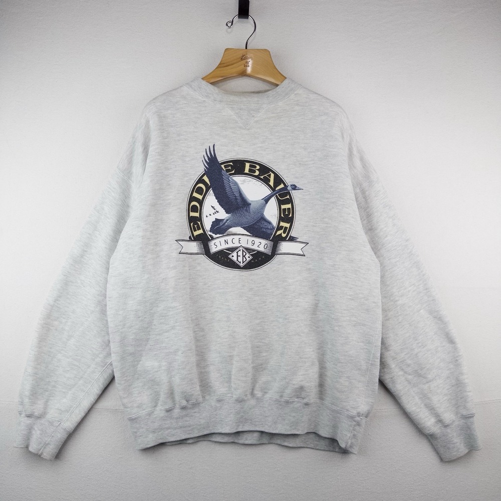 90's Vtg Eddie Bauer Gray Sweatshirt Mens XL Goose Big Logo Outdoors Crewneck - Picture 1 of 14